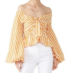 Caroline Constas Onira blouson sleeve top orange stripe XS